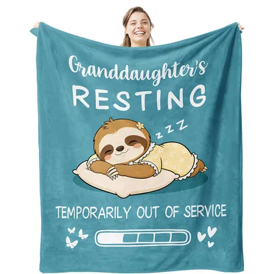 Sloth Sleeping Granddaughter Blanket featuring a napping sloth