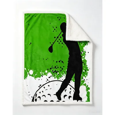 Golf Player Silhouette Green Blanket: Artistic Golf Swing Design