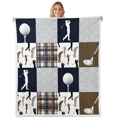 Golf Balls and Plaid Blanket: Patchwork Design for Golf Lovers