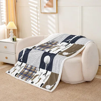 Golf Balls and Plaid Patchwork Blanket for Golf Lovers