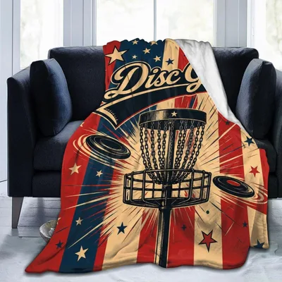 Disc Golf Basket Retro Blanket: Vintage Flag Design with Chains