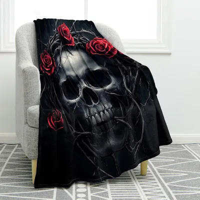 Gothic Skull Blanket: Dark Art Design with Roses