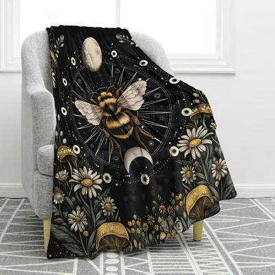 Bee Moon Blanket Gothic Bee and Mushroom Art Throw