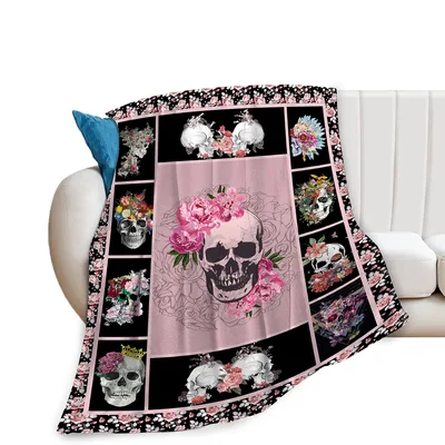 Skull Floral Pattern Blanket featuring gothic skulls adorned