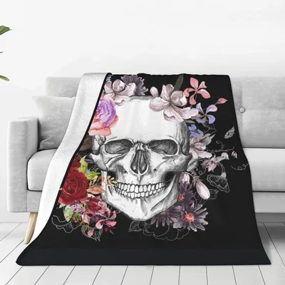 Skull Flowers Day Blanket: Gothic Skull and Floral Art Design