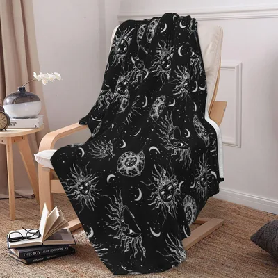 Celestial Sun and Moon Pattern Blanket for Gothic Lovers