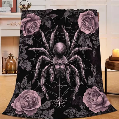Gothic Spider Roses Blanket: Dark Arachnid Art for Cozy Nooks
