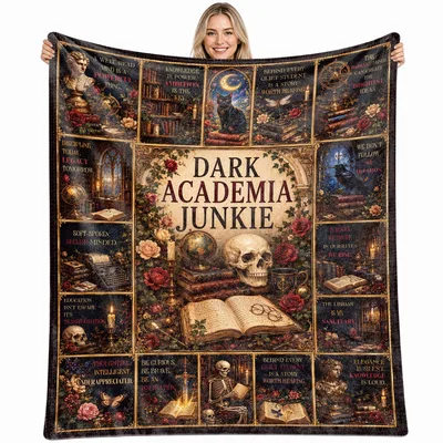 Dark Academia Blanket: Skull Books and Quotes for Book Lovers
