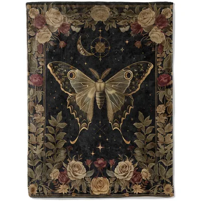 Gothic Moth Celestial Blanket: Vintage Moth and Rose Art