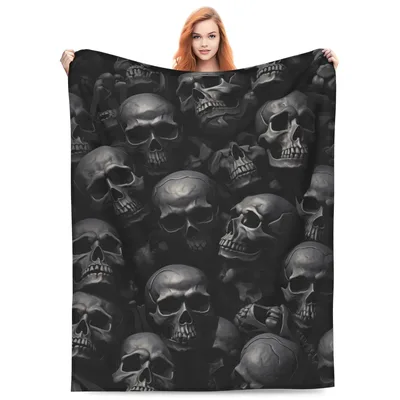 Gothic Skull Pile Design Blanket for Horror Lovers