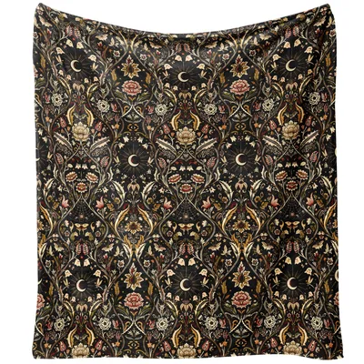 Gothic Floral Pattern Blanket: Dark Moon Garden Elegance Throw