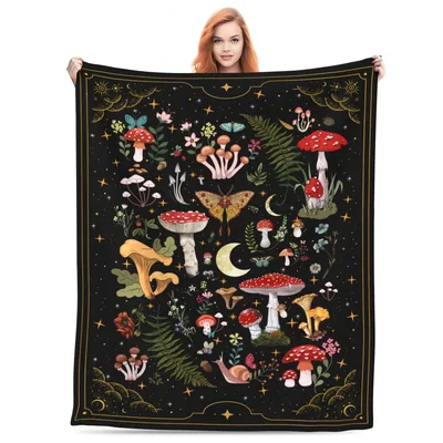 Mushroom Moon Celestial Witchy Blanket: Fungal Forest Art