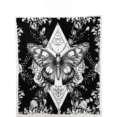 Gothic Moth Botanical Blanket: Dark Floral Art Design