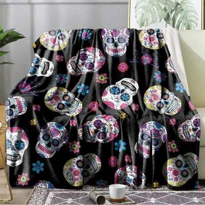 Pink Sugar Skull Floral Blanket: Vibrant Gothic Art for Your Space