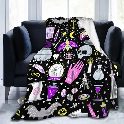 Witchcraft Skull Pattern Blanket featuring skulls cauldrons