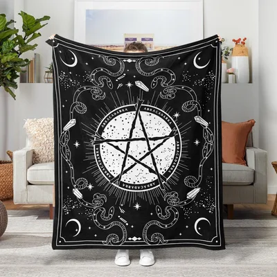Witchy Pentagram Design Blanket with Serpents and ABRACADABRA Text