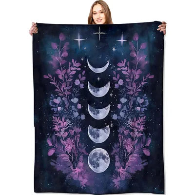 Moon Phases Celestial Blanket: A Dark Moon and Floral Design