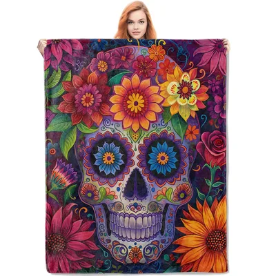 Sugar Skull Flowers Blanket: Vibrant Day of the Dead Art Design