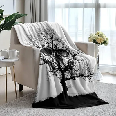 Skull Tree Gothic Black Blanket featuring a haunting tree skull design