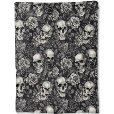 Gothic Skulls and Black Blanket: Dark Floral Art for Gothic Interiors