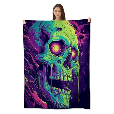 Psychedelic Skull Art Blanket: Neon Melting Design for Gothic Lovers