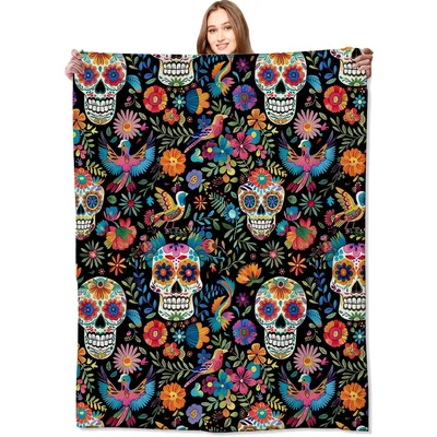 Sugar Skull Floral Pattern Blanket Celebrates Day of the Dead Art