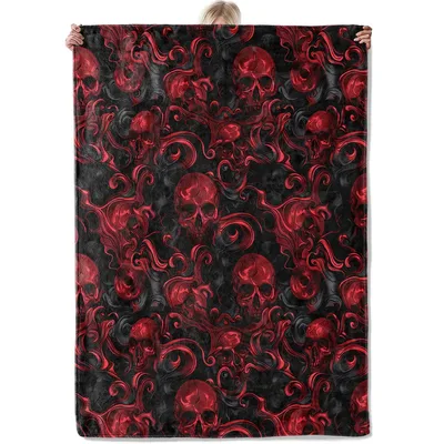 Red Gothic Skulls Swirl Blanket for Dark Aesthetic Lovers