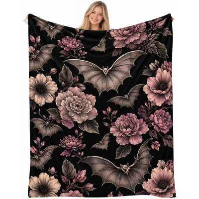 Gothic Bats and Vintage Blanket featuring detailed floral patterns