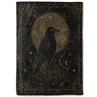 Raven Celestial Gothic Art Blanket for Mystical Home Decor