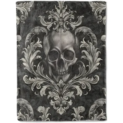 Gothic Skull Damask Blanket featuring a skeletal figure