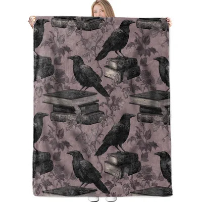 Gothic Raven Books Blanket: Dark Literary Art for Book Lovers
