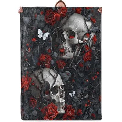 Charcoal Skulls with Thorny Blanket featuring gothic skulls
