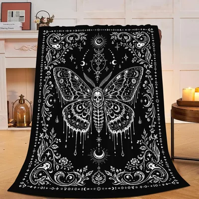 Gothic Death Moth Mandala Blanket: Skull Moth Art Design