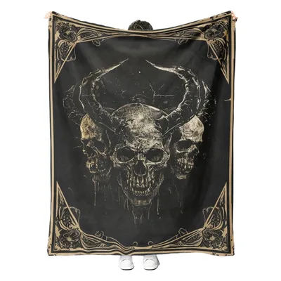 Gothic Skull Horns Blanket: Dark Art Design for Gothic Interiors