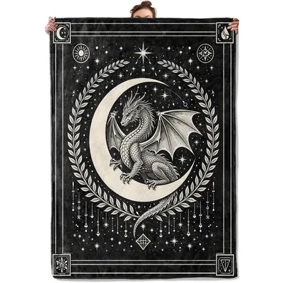 Gothic Dragon Moon Blanket: Celestial Art for Astrology Lovers