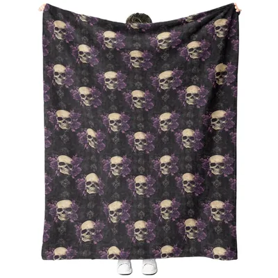 Gothic Skulls and Purple Blanket: Dark Floral Skull Pattern