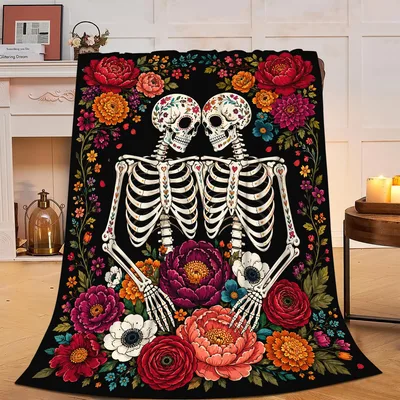 Day of the Dead Skeletons Blanket: Floral Sugar Skull Couples Throw