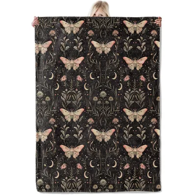 Crescent Moon Blanket: Gothic Moth and Wildflower Throw