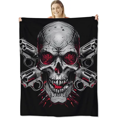 Skull Guns Design Blanket: Edgy Skeleton with Crossed Revolvers