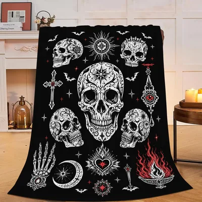 Gothic Skull Mystic Design Blanket featuring ornate sugar skulls