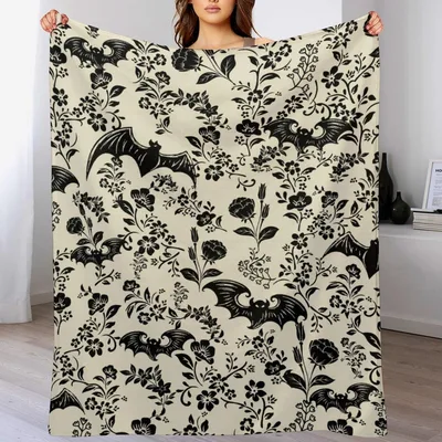 Bat and Floral Gothic Blanket for Dark Aesthetic Lovers