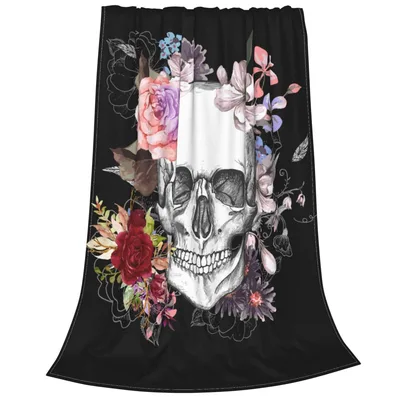 Sugar Skull with Flowers Blanket: Gothic Art and Floral Crown