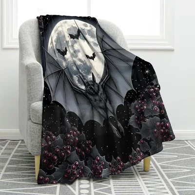 Gothic Bat Moon Design Blanket: Dark Moon and Winged Creature Art