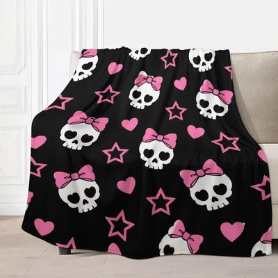 Skulls with Pink Bows Blanket featuring cute skull illustrations