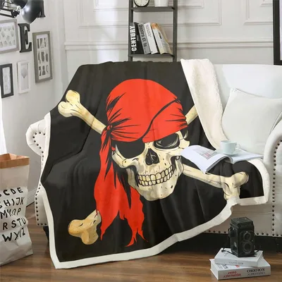 Pirate Skull Crossbones Blanket: Red Bandana and Bones Design