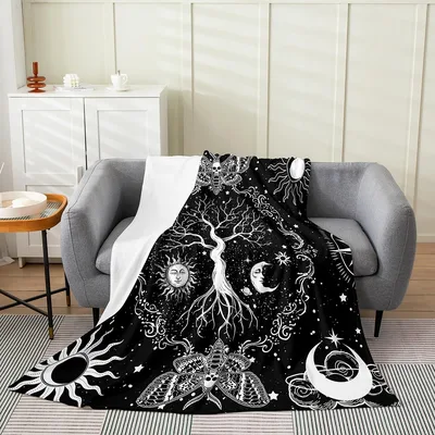 Tree of Life Sun Blanket: Gothic Moth and Celestial Art Design