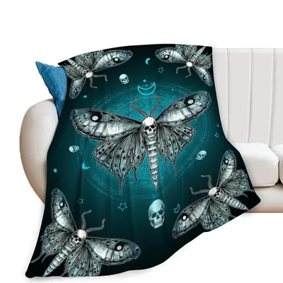 Gothic Moth Skull Print Blanket: Dark Art for Night Lovers