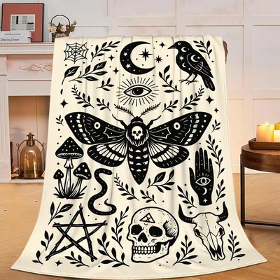 Gothic Moth Skull Line Blanket