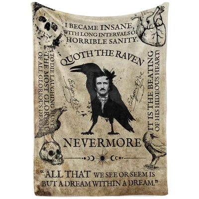 Nevermore Raven Quote Design Blanket: Gothic Art & Poe Quotes