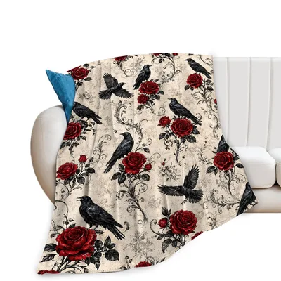 Crows and Red Roses Blanket featuring gothic black birds